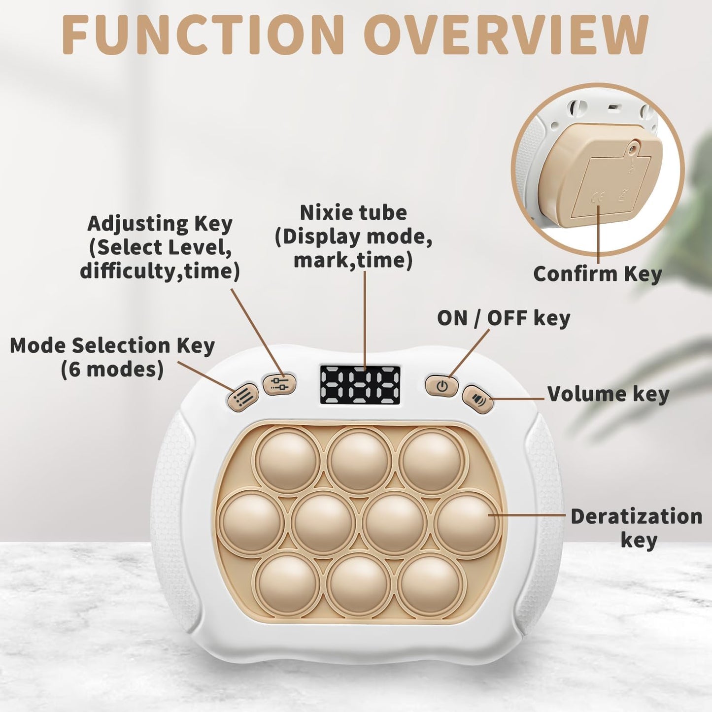 Pop Game Light Up Fidget Toy for Kids, 6 Modes LED Screen Quick Push Pop Game Controller Electric Fidget Popper Game Quick Push Bubble Game Birthday Toys for Boys Girls White