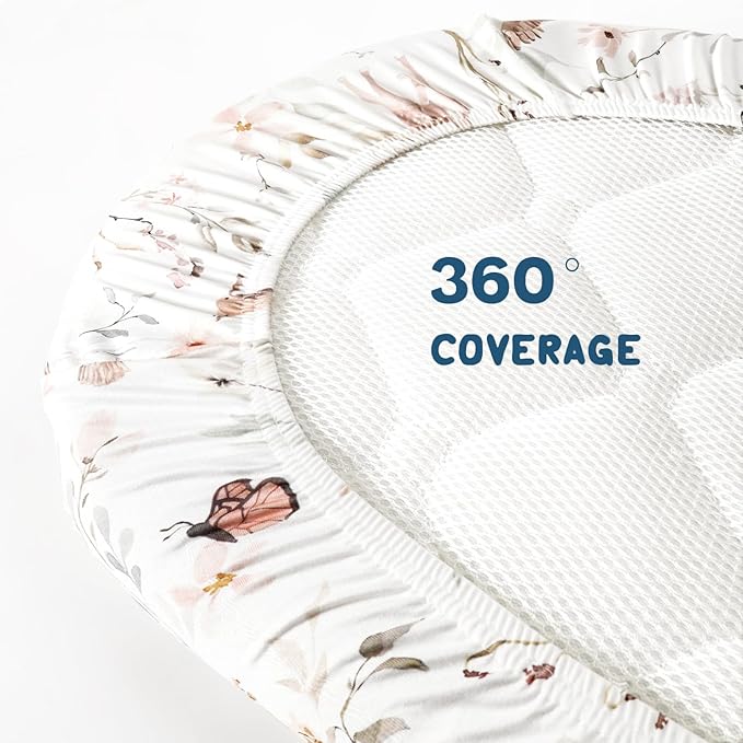 GRSSDER Stretchy Ultra Soft Fitted Bassinet Sheets 3 Pack, Universal Fit for Baby Cradle Moses Basket Oval Rectangle Mattress Safe and Snug, Beautiful Blush Pink Floral Bassinet Sheet for Girls