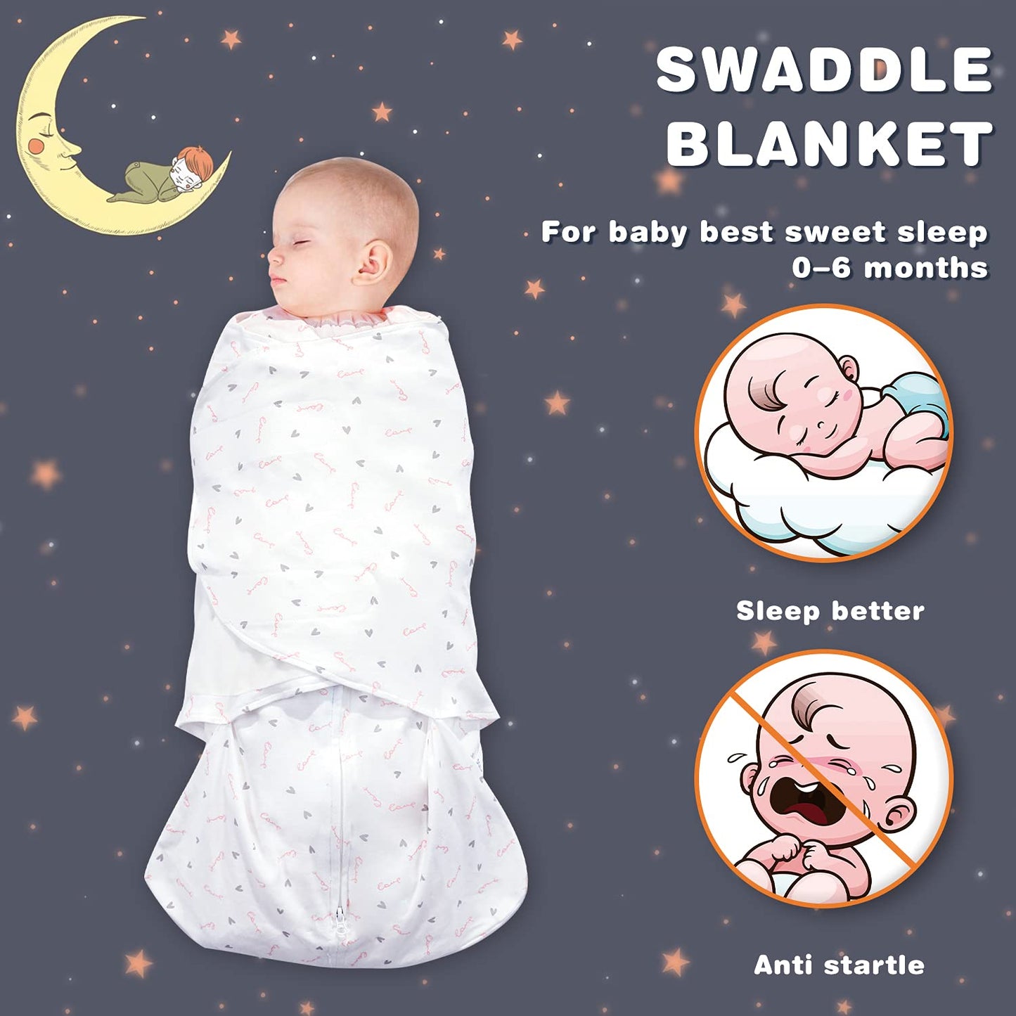 Swaddle-Blanket Baby Girl & Boy Swaddles Newborn Infant Transition 100% Cotton Wrap Blankets, 3-Way Adjustable Wearable Blanket, TOG 1.0 (Love, 3-6 Month)