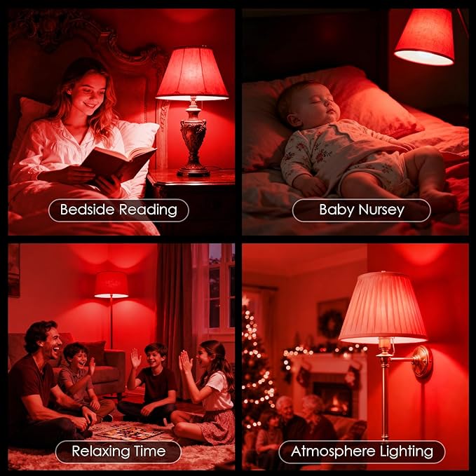TJOY Red Light Bulbs for Sleep Dimmable, 642nm Red Led Bulb for Melatonin Promoting, 100% Blue Light Blocking, A19 60W Equivalent, 9W E26 Dim Night Light for Bedroom Baby Nursery, 2 Pack