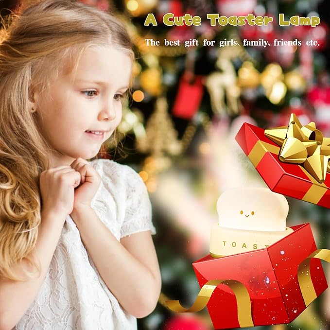 Cute Desk Decor Toaster Lamp, Kawaii Accessories Small LED Night Light for Kids Teen Girls, Room Decor Toast Lamp for Bedroom, Bedside, Living Room Aesthetic Stuff, Gift