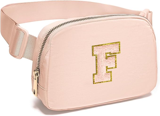 Gitus Gifts for 8 9 10 11 12 Year Old Girls Belt Bag Fanny Pack Crossbody Bags with Initial Letter Patch Cute Stuff Birthday Gifts for Teen Girls Women Personalized Trend Stuff (Coral Pink-F)