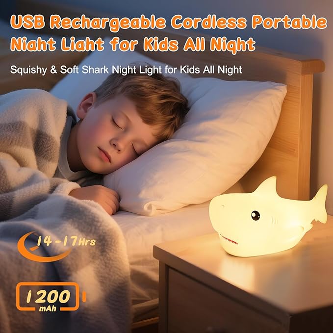 ZKLiLi Shark Night Light, Cute Silicon Night Light for Kids, Nightlight with Remote,Portable Recharge Nightlight for Kid Room,Funny Gifts Stuff for Boys Girls Baby