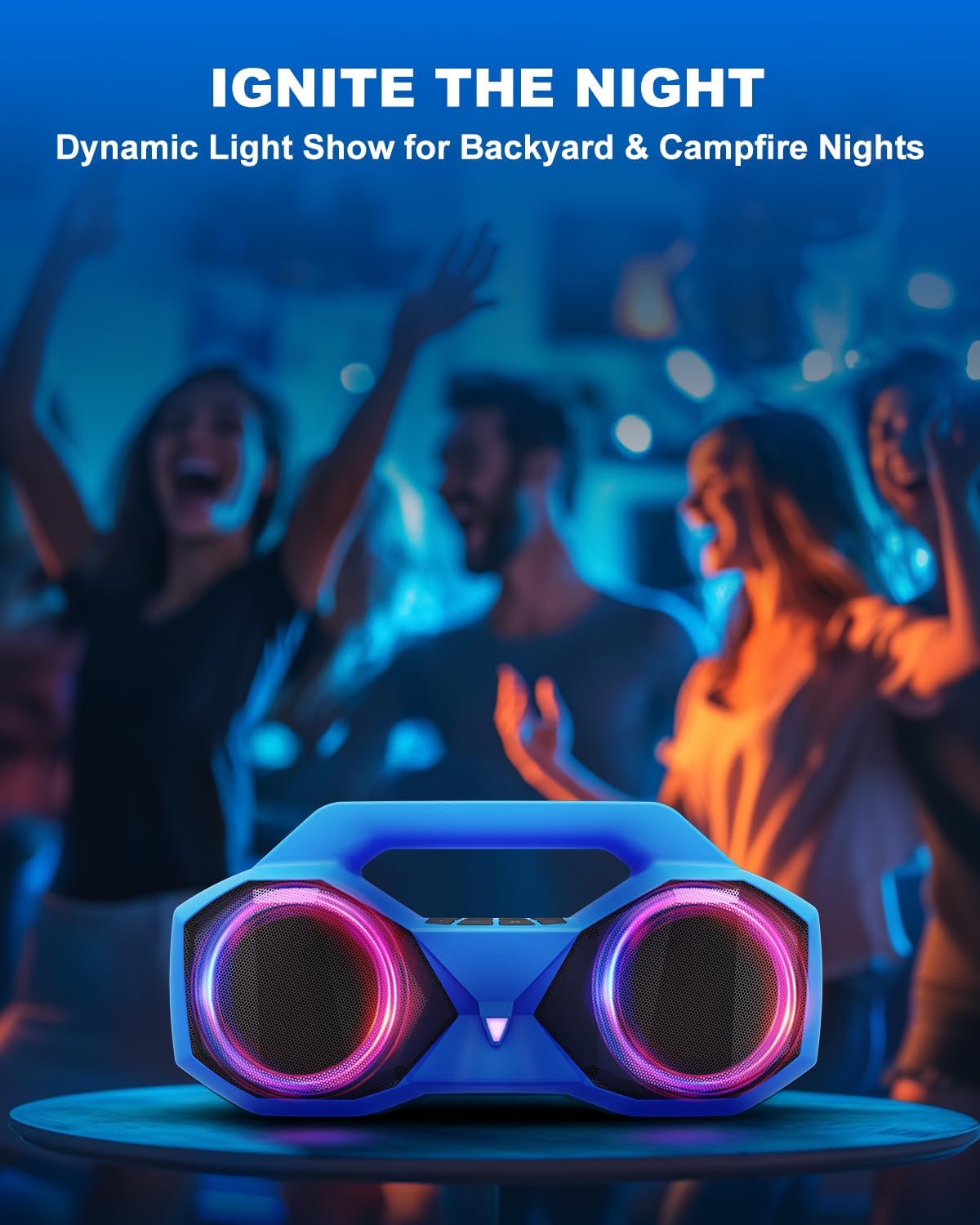 Bluetooth Speaker 80W(Peak)Loud with Bass, 20H Playtime, IPX7 Waterproof, RGB Lights, TWS, Large Portable Wireless Speakers for Outdoor, Home, Party, Pool, Beach, Tailgating, Gym, Work, Gifts (Blue)