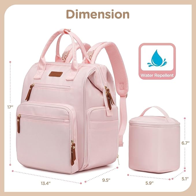 Breast Pump Bag for Spectra & Work with 14 inch Laptop Sleeve - Convertible Large Diaper Bag Backpack with Cooler Storage for Travel, Pink