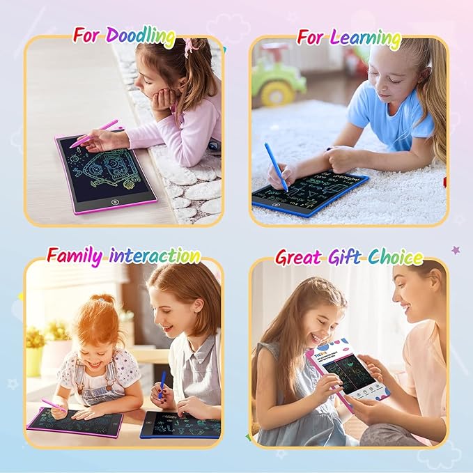 TECJOE 2 Pack LCD Writing Tablet, 10 Inch Colorful Doodle Board Drawing Tablet for Kids, Kids Travel Learning Toys Christmas Birthday Gifts for 3 4 5 6 Year Old Boys and Girls Toddlers