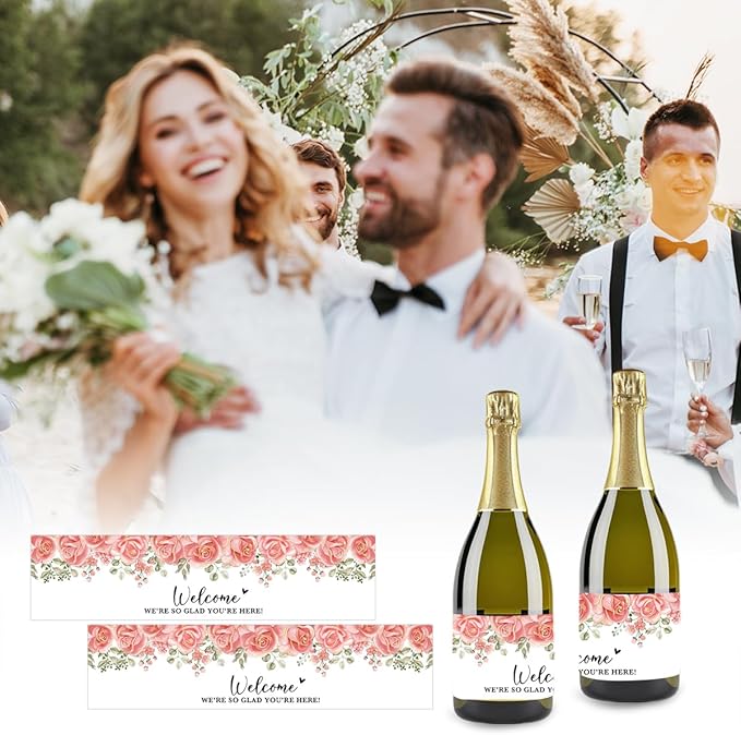 100PCS Wedding Water Bottle Labels Waterproof Greenery Floral Wraps Sticker for Water Bottle Baby Shower Bottle Label for Bridal Shower Party Welcome A01