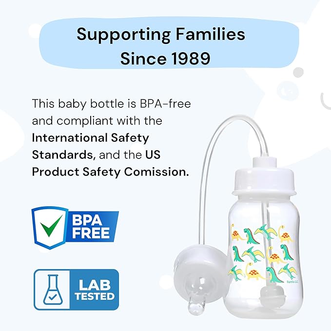 Hands-Free Baby Bottle - Anti-Colic Nursing System 4 oz Baby Bottle with Fast Flow Nipple/Teat 3m+ Infant with Tube Straw Feeding System for Toddler (2 Pack - Dinosaur)