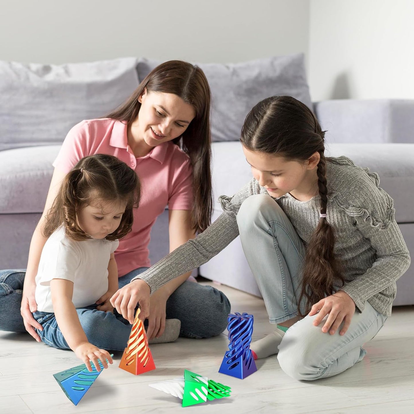 Impossible Pyramid Passthrough Sculpture, 3D Printed Spiral Cone Fidget Toy, 3D Printed Crafts, Adult Decompression Toys, Decompression Toys And Gifts For Kids,Stress Relief Desk Toy (White Green)