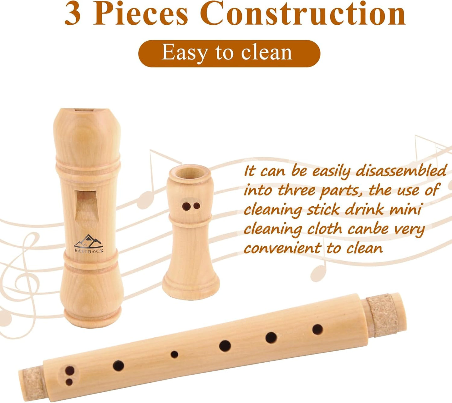 Eastrock Soprano Recorder Baroque fingering C Key Beginners Recorder Instrument for Kids Adults 3 Piece Recorder With Hard Case(Maple Wood)