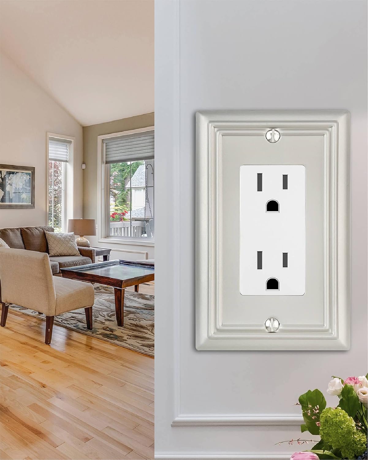 4-Pack Decorator Wall Plate, for Dimmer Switch, GFCI Outlet and Receptacal, Satin Nickel Outlet Cover, Midsize, A031 Series