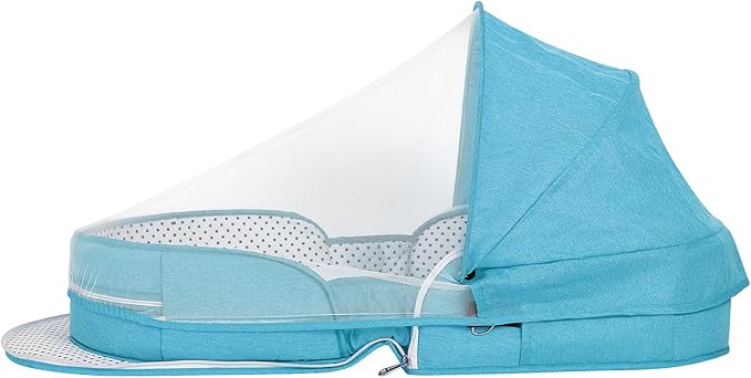 Baby Travel Bassinet Portable Bassinets, Foldable Carry Bag Bassinet Travel Crib, Lightweight Baby Lounger Pod Infant Bed with 2-1 Mosquito & Canopy (Blue)