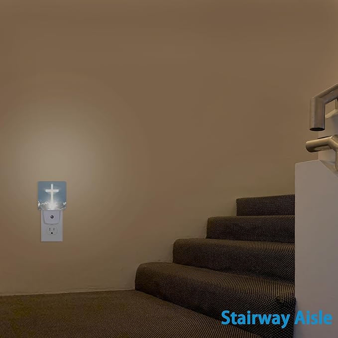 Blessed Night Light,White Cross in Heaven Night Lights Plug into Wall Dusk to Dawn Sensor Led Lamp for Women Men,Led Lights for Stairway/Hallway/Bedroom,0.5W