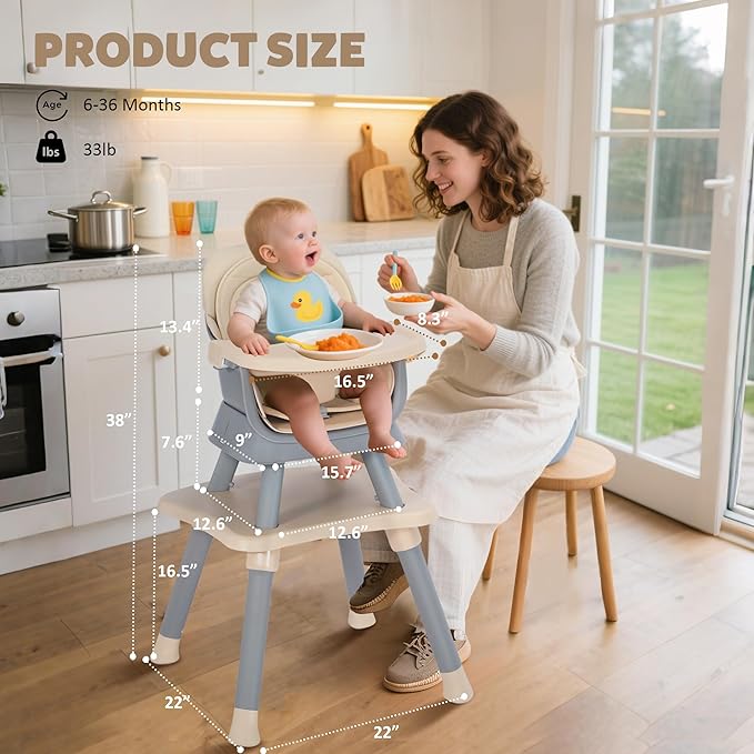 Baby High Chair, 8 in 1 Convertible Highchairs for Babies and Toddlers, Children Dining Booster Seat/Kids Building Block Table for Girls Boys, Baby Seat with Removable Tray, Khaki