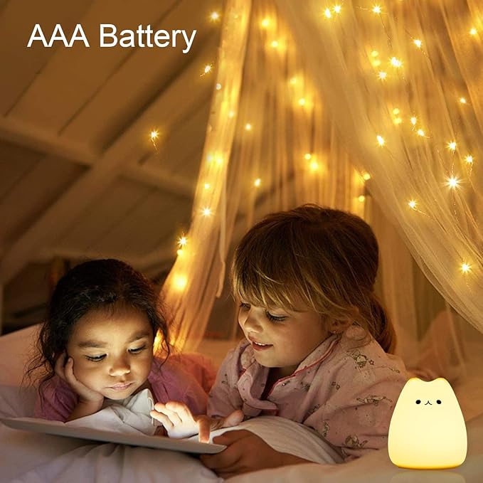 LOVERUIS Cat Lamp Night Light Girl Colorful Squishy Night Lights with 1 Hours Timer Kids Nightlight for Kids Room Gift for Toddle Kitty Lamp Girl