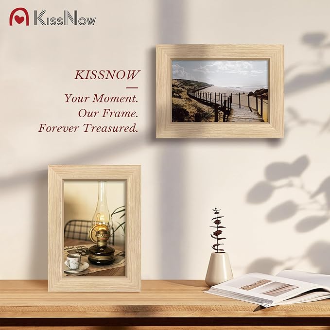 4x6 Picture Frame 2 Pack, Natural Oak Wood Gallery Photo Frame, Wall Hanging or Tabletop Display
