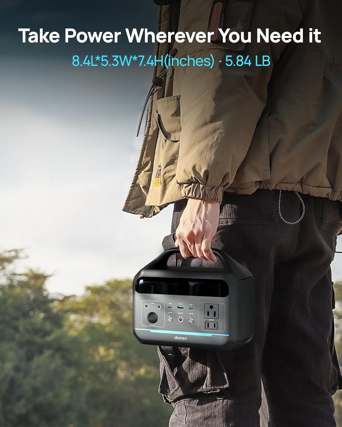 DARAN Solar Generator 192Wh with 30W Solar Panel, Portable Power Station 300W (600W Surge), 8 Outputs LiFePO4 Battery, Portable Charger for Camping, Emergency, Outdoor Off-Grid Use