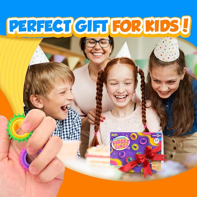 Fidget Toys Sensory Rings for Kids: 24 Pack Goodie Bags Stuffers for Kids - Quiet Stress Toys for Autism Calming - Fun Fidgets for Classroom Prizes Stocking Stuffers