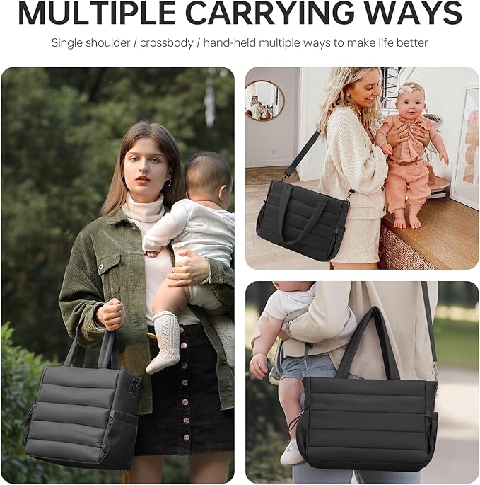 Diaper Bag Tote, Large Capacity Travel Diaper Baby Bags Crossbody Hospital Mom Bag,with Silicone Pacifier Case