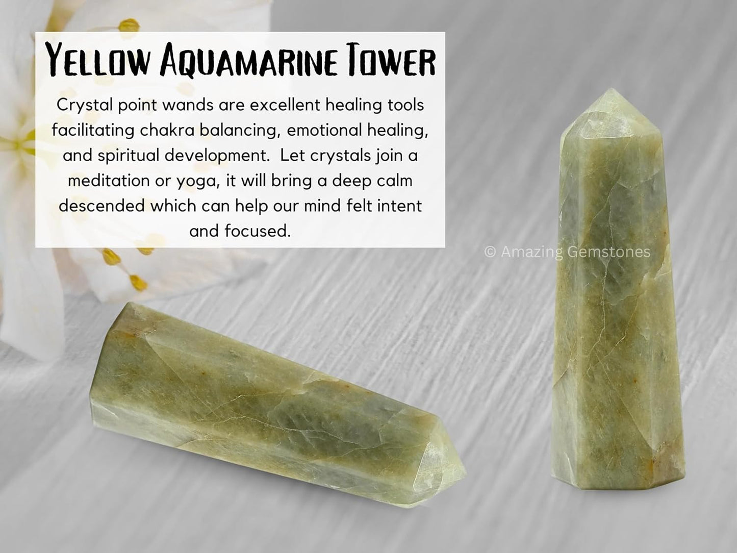 Amazing Gemstone Yellow Aquamarine Crystal Towers - Natural Healing Crystal Point Obelisk for Reiki Healing and Crystal Grid (2" to 3" Inch)