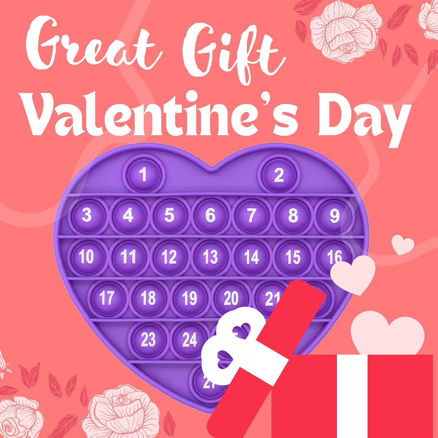 Purple Heart Shaped Pop Bubble Valentines Fidget Toy with Letters and Numbers, Xmas Gift Sensory Toy with Alphabets Kids Birthday Party Classroom Prize Stress Reliever