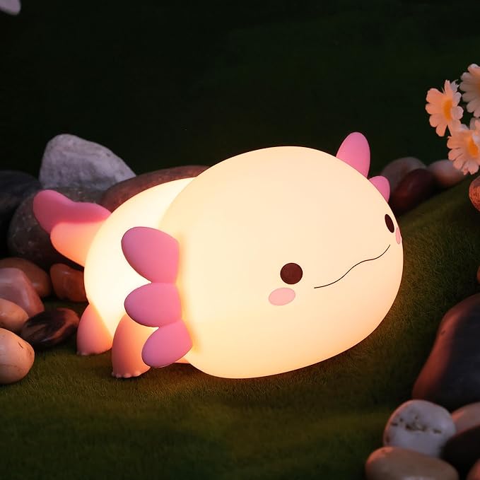 Axolotl Night Light for Kids, Cute Axolotl Silicone Lamp Rechargeable, Squishy Animal Light with Timer Dimmable, Nursery Decor Birthday Holiday Gifts for Girl Boy