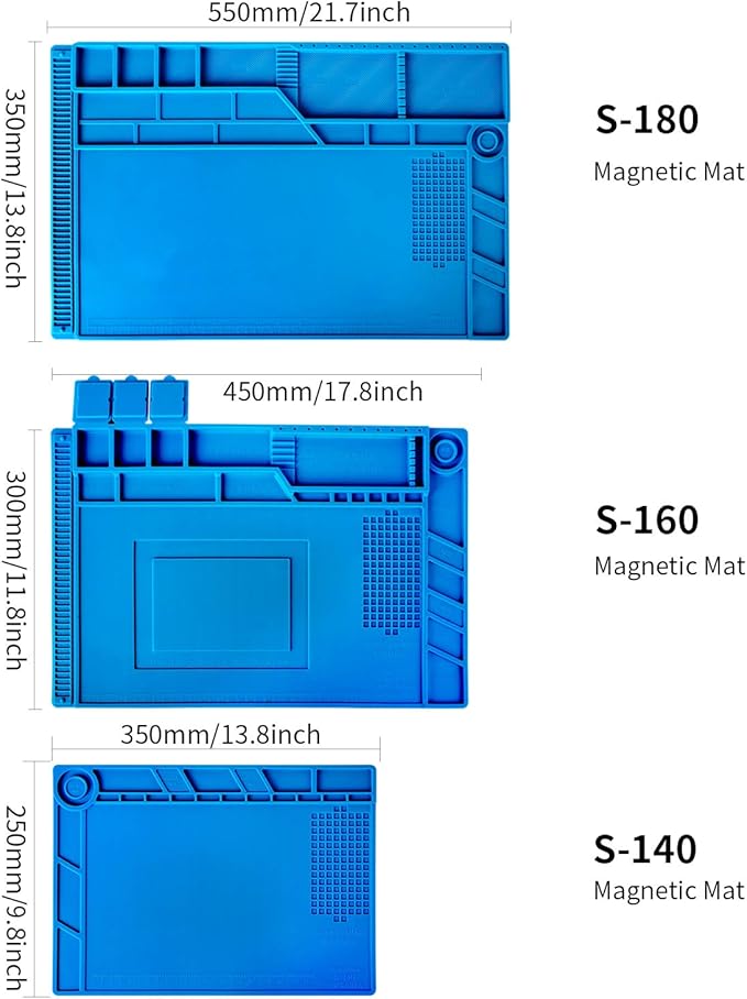 Kaisi S-180 Large Silicone Soldering Mat Magnetic Repair Work Mat, Heat Resistant Insulation Large Platform Station Pad for Soldering, Electronics, Computer Repair, Size 21.6 x 13.8 inch
