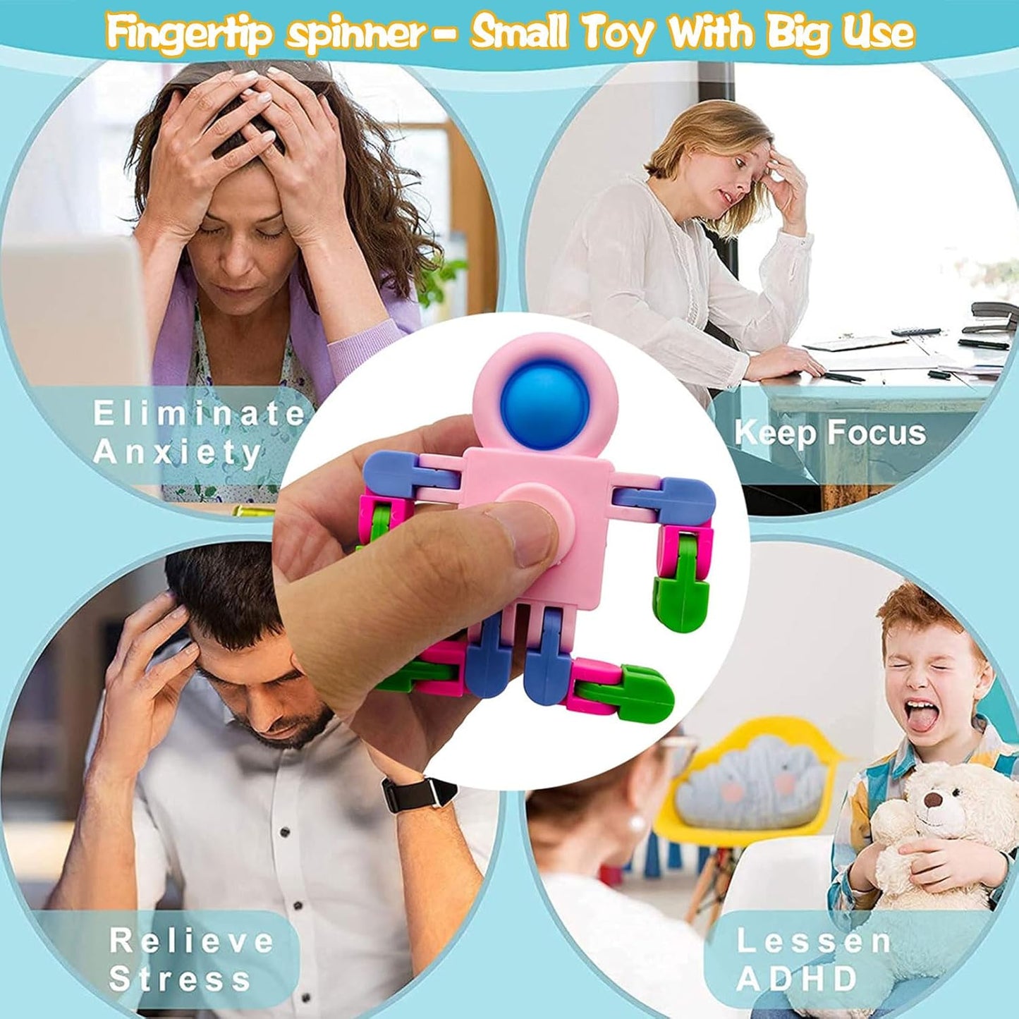 Transformable Fidget Spinners for Kids and Adults, 4 Pack Fidget Toys for Teens Anxiety, Sensory Toys for Autism ADHD Stress Relief, Gift Party Favors for Boys Girls, Random Color