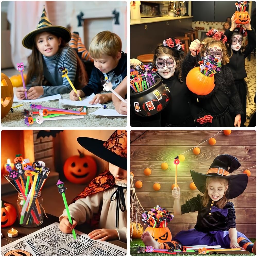 50pcs Halloween Gel Ink Pens,35 Styles Cute Cartoon Halloween Black Ink Pens for Kids Pumpkin Ghost Skull Bat Bulk Novelty Assorted Stationery for School Office Supplies Party Favors