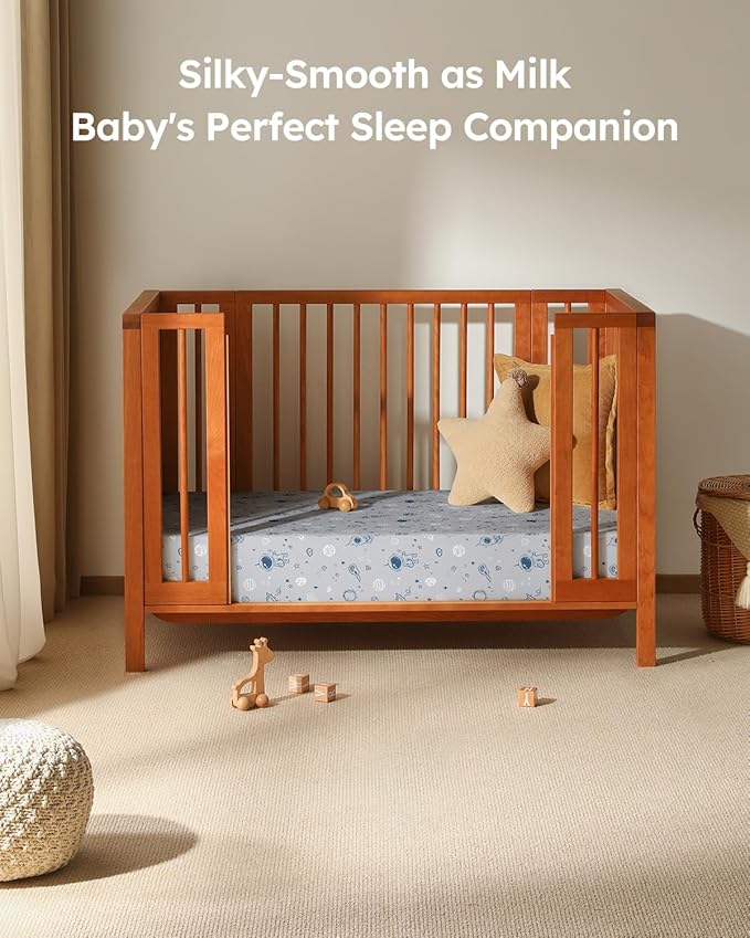 Baby Crib Sheets for Boys Girls, 28x52x8in Fitted Crib Sheet Neutral 3 Pack for Standard Crib and Toddler Mattress, Breathable Soft Microfiber Baby Sheet Grey & Blue Moon