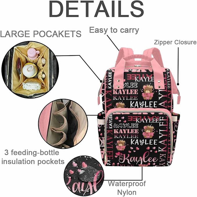 Customize Diaper Bag Travel Bag Custom Backpack With Name with Adjustable Shoulder Straps Personalized Back Pack Large Capacity