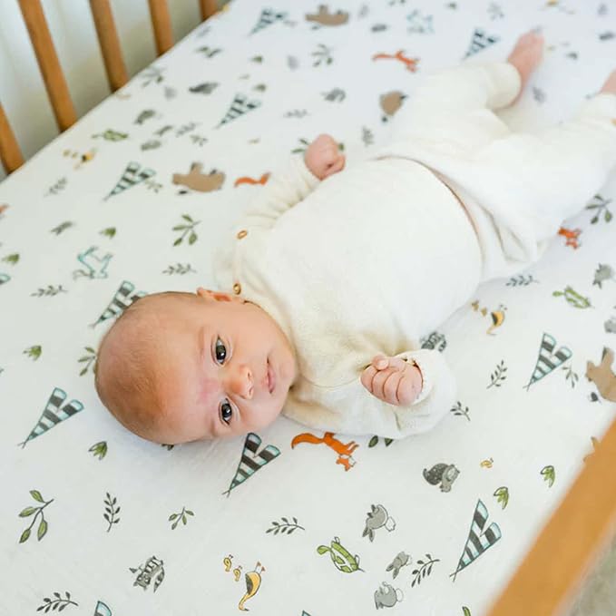 Little Unicorn Premium Crib Sheet | Breathable & Super-Soft Muslin Fabric (Forest Friends)