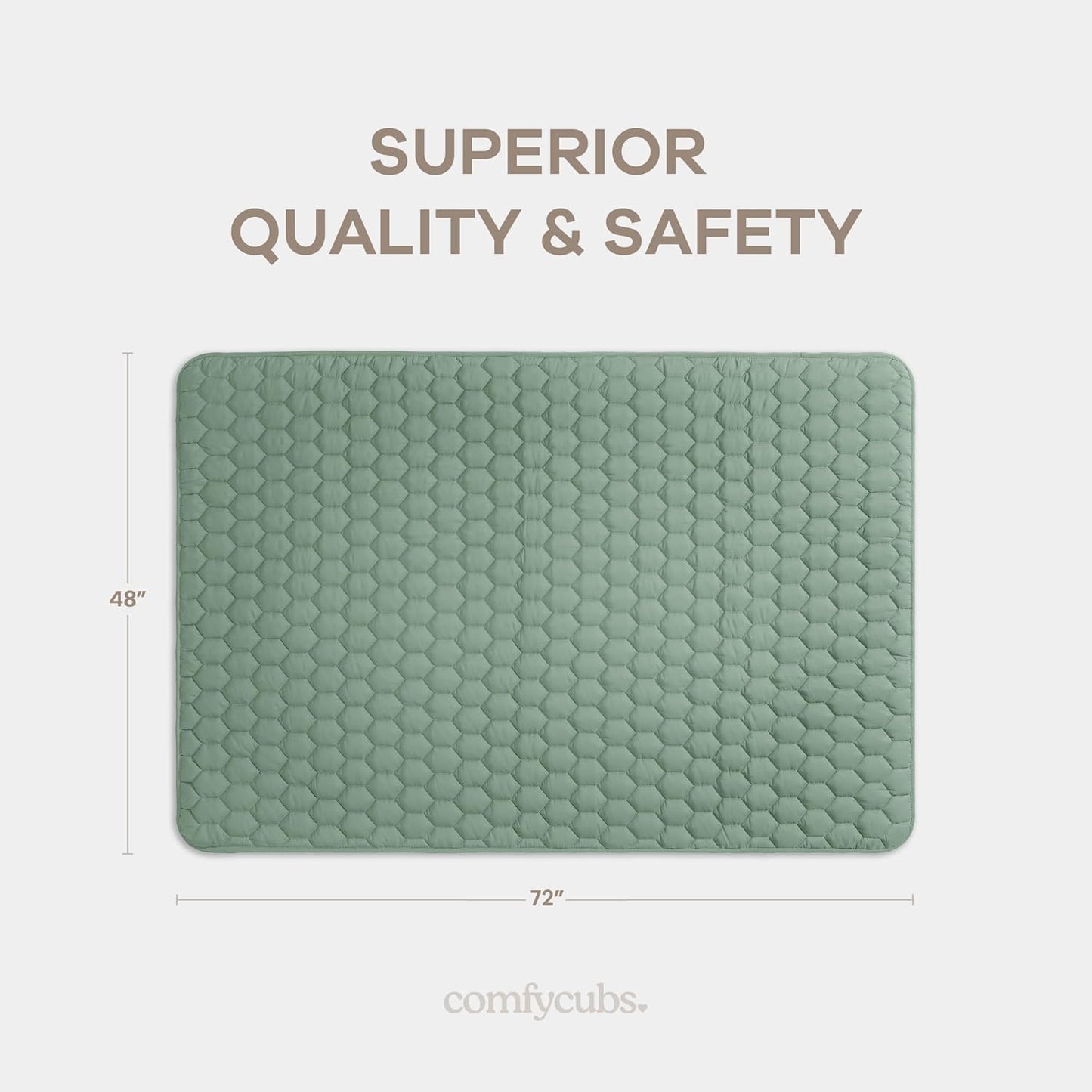 Comfy Cubs Rectangle Kids Play Mat - Medium 48 x 72 inches Soft Quilted Baby Floor Mat with Non-Slip Bottom - Plush Design for Toddlers Playtime and Relaxation - Comfortable and Durable - Fern