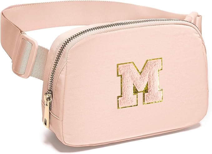 Gitus Gifts for 8 9 10 11 12 Year Old Girls Belt Bag Fanny Pack Crossbody Bags with Initial Letter Patch Cute Stuff Birthday Gifts for Teen Girls Women Personalized Trend Stuff (Coral Pink-M)