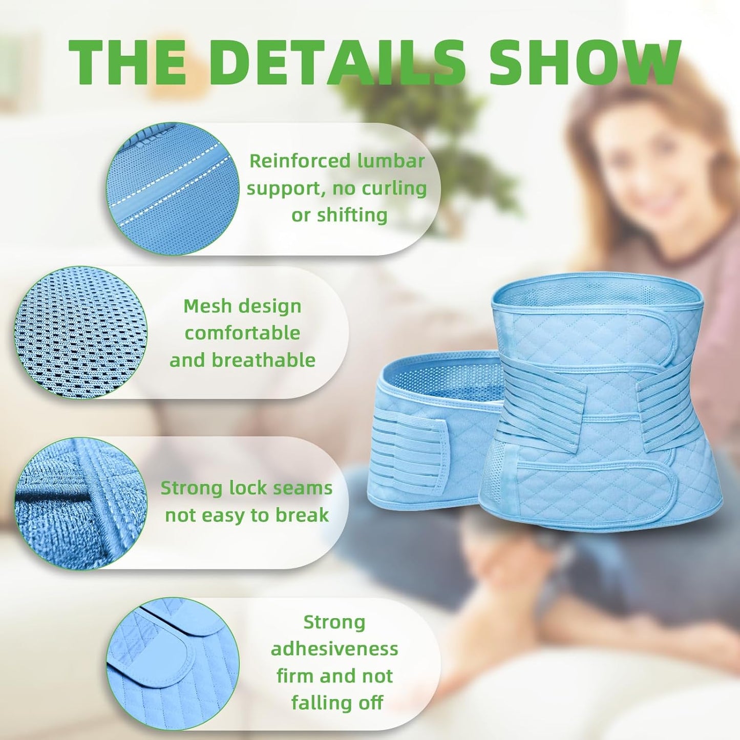 2 in 1 Postpartum Belly Band Wrap Blue, C-Section Support Belt XX-Large, Post Partum Support Recovery Waist/Pelvis Belt, Hysterectomy Belly Band Binder Girdle Stomach