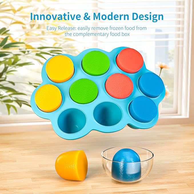 10 Cavities 2 OZ Portions Silicone Baby Food Freezer Tray with Lid, Baby Food Storage Containers,For freezing and storing Breast Milk,ice cube,Fruit Purees,leftovers(Blue)