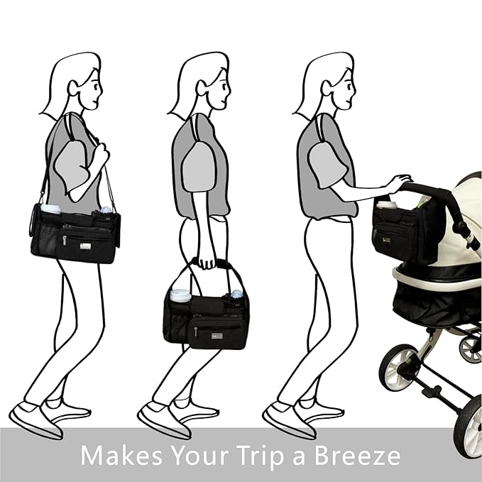TOPDesign Universal Baby Stroller Organizer, Stroller Caddy with Detachable Mesh Bag & Heightened Insulated Cup Holders & Non-Slip Secure Hooks Accessories, Fits Most Strollers (Peony)