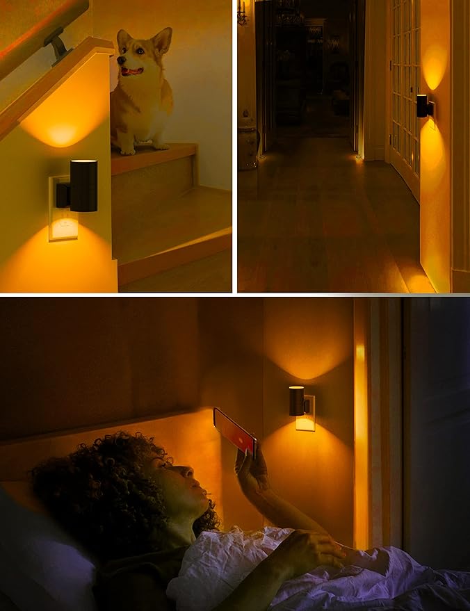 L LOHAS LED Night Light, Amber Nightlight, Dimmable Night Light, Light Sensor, Yellow Nightlight, 0-100LM, Sleep Light for Kids, Soft & Warm Light for Bedroom, Bathroom, 2 Pack