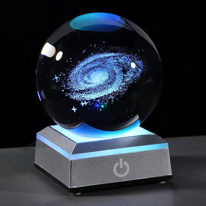 3d Galaxy Model Crystal Ball Led Lamp Base - Space Decor World Globe Planets Sphere Night Light 80mm 3.15 Inch - Solar System Decor Best Birthday Astronomy Gifts For Men Physics Science Teacher