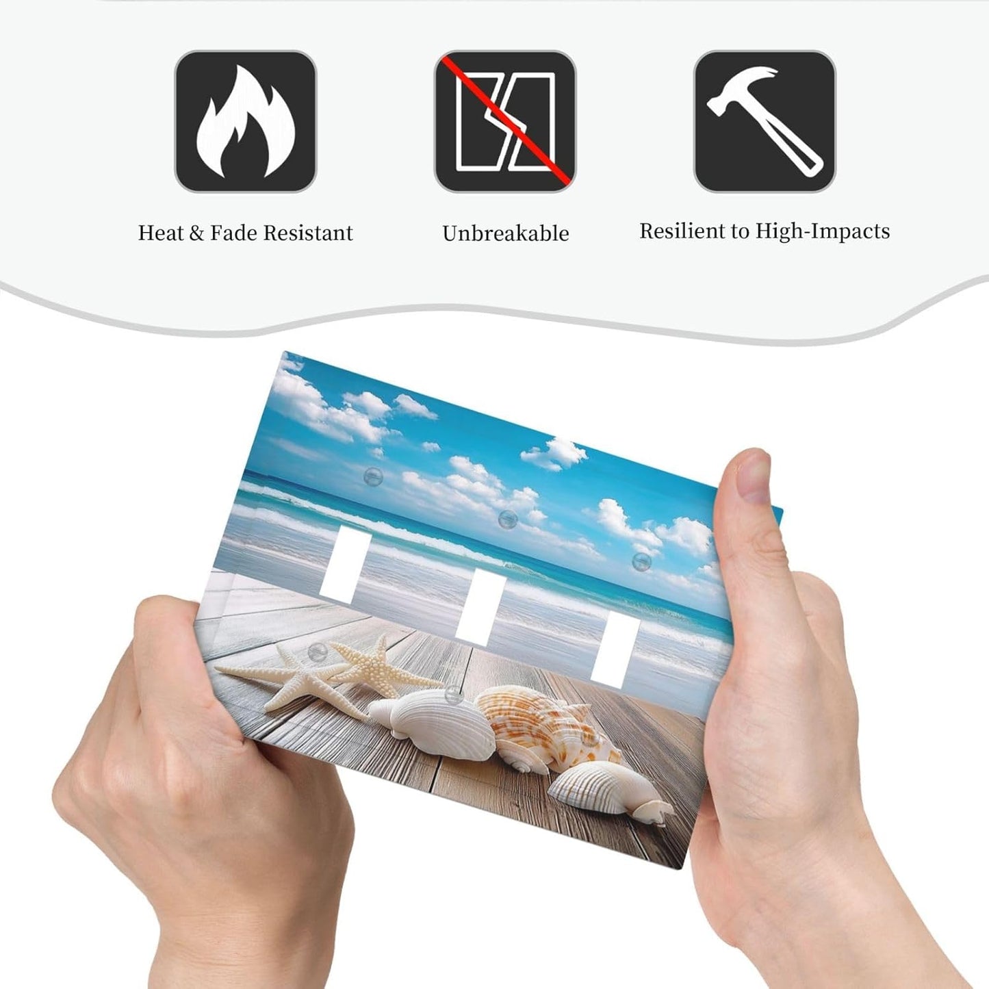 Decorative Switch Plates Beach Waves Brown Wood Starfish Shells 3 Gang Wall Plate Triple Toggle Light Switch Cover Faceplate Electrical Wall Panels For Bathroom Living Room Decor