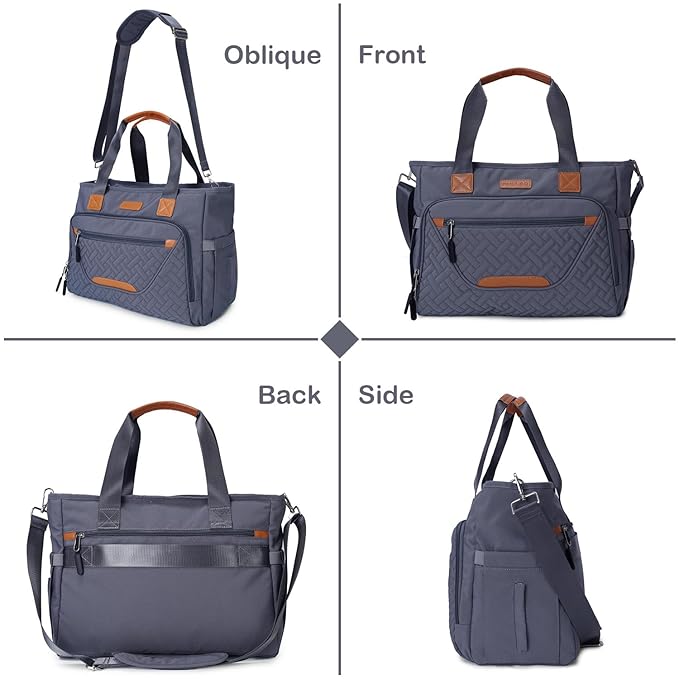 Diaper Bag Tote, with 16 Inch Laptop Compartment and 3 cooler Pocket Ideal for Boy (Dark Gray)