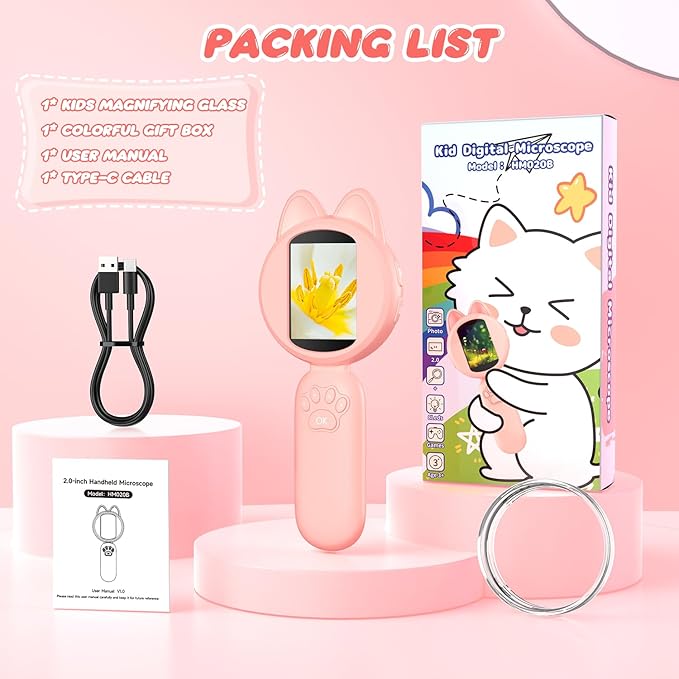 100X Handheld Microscope with 2" LCD Screen, Magnifying Glass for Kids with 8 LED Lights, Christmas Birthday Gifts for Children