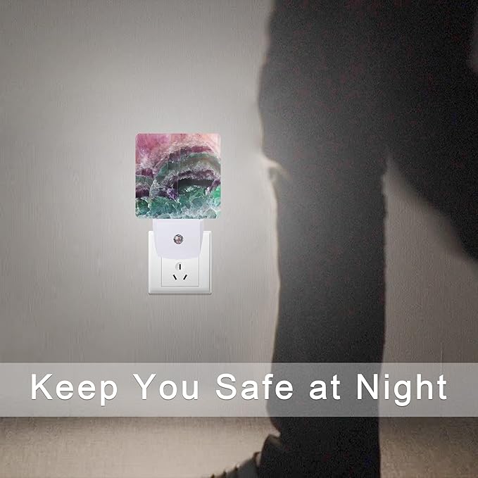 Color Pink Fluorite Crystal Stone Night Light Plug-in LED Nightlights Auto Sensor Night Lamp Dusk-to-Dawn Lamp Home Decor for Nursery Children Girls Boys