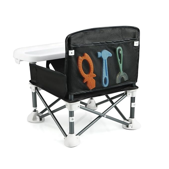 PandaEar Portable Baby Seat Travel| Compact Fold with Straps for Indoor/Outdoor Use| Great for Camping, Beach, Lawn |Toddlers, Kids, Boys, Girls (Black)