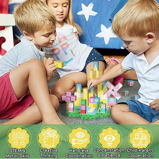 Magnetic Blocks 128 PCS Magnetic Building Blocks Cubes Gift Set for Girls and STEM Learning Preschool Learning Construction Toys