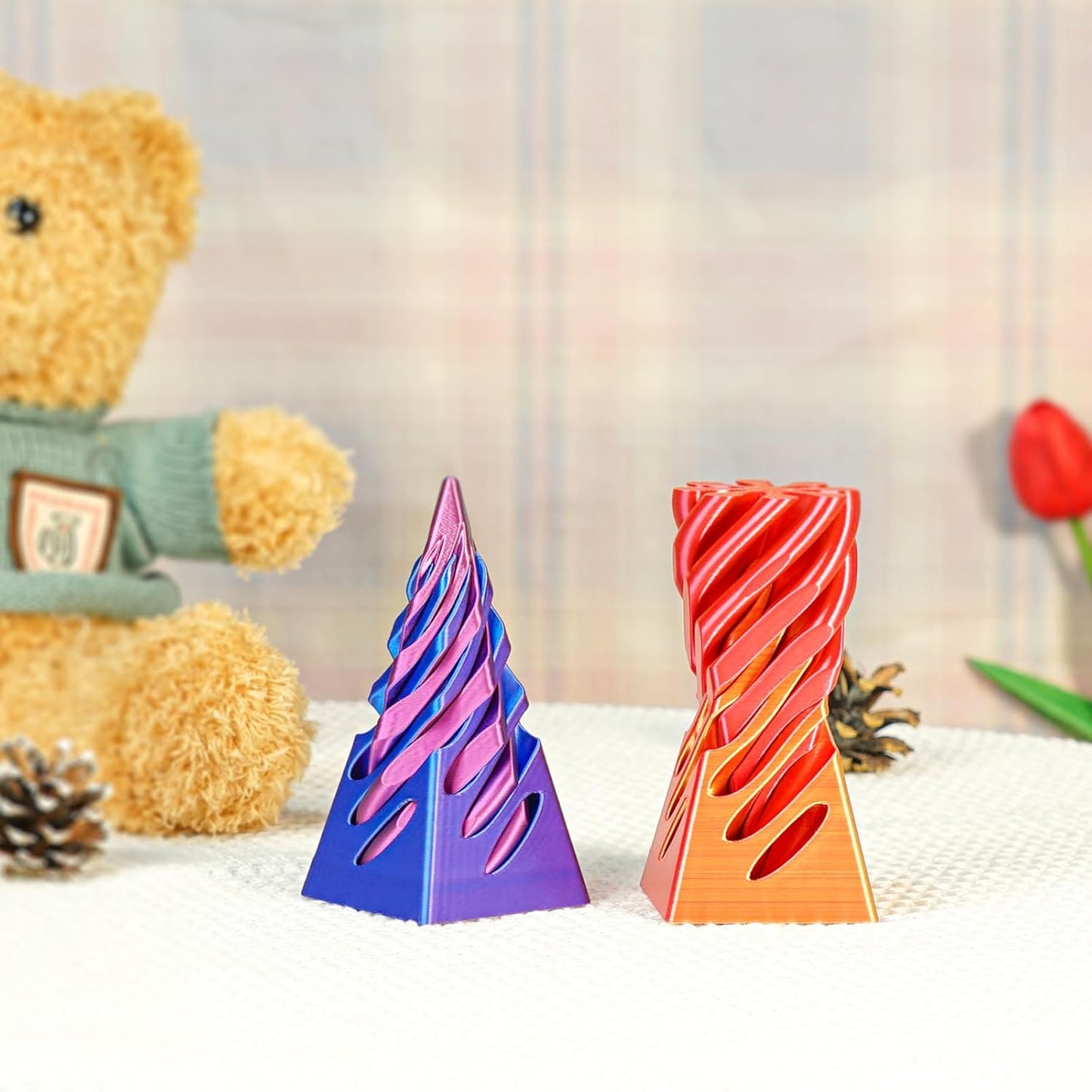 2 Packs Impossible Pyramid Passthrough Sculpture 3D Printed Spiral Cone Fidget Toy for Adults Kids, Infinity Spiral Tree, Christmas, Halloween, Thanksgiving, and White Elephant Gifts (Puple+Orange)