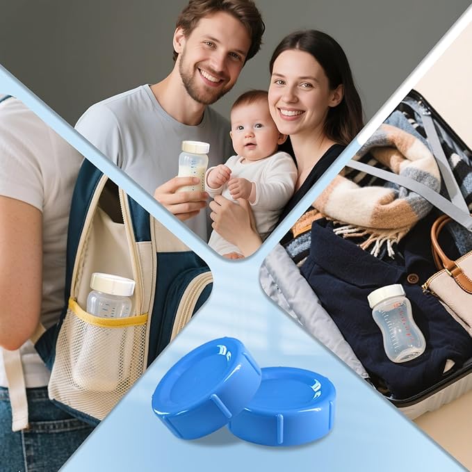 4pcs Wide Bottle Caps Compatible for Wide-Neck Natural Flow Dr Brown Bottles,BPA Free Travel and Storage Baby Bottle Lids Replacement Parts with Sealing Gasket for Baby Bottles Accessory (Blue)