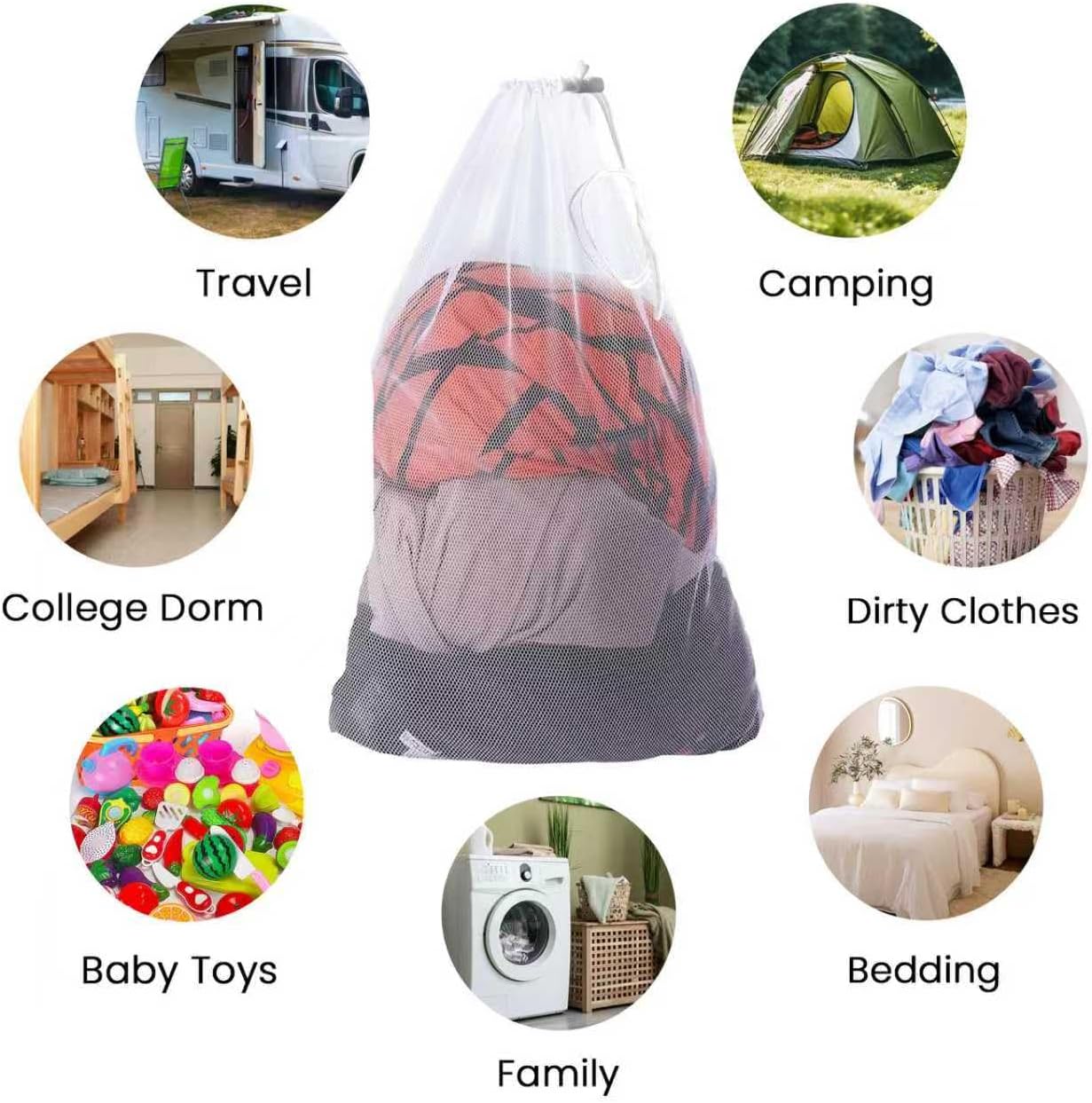 4Pcs Mesh Laundry Bags, Heavy Duty Laundry Bag, Durable Delicate Laundry Bag for College, Dorm, Travel, Family And Apartment Dwellers, (1small, 1medium, 1large, 1xx-Large) White