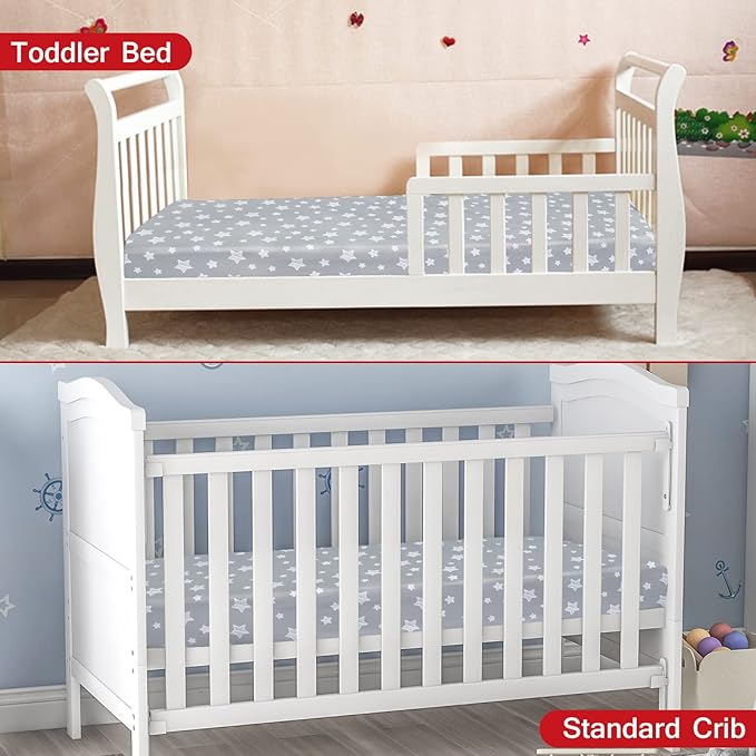 Crib Sheets for Boys or Girls 2 Pack, Fitted Crib Sheet for Standard Size Crib and Toddler Mattresses, Soft and Breathable Material, Grey & Navy