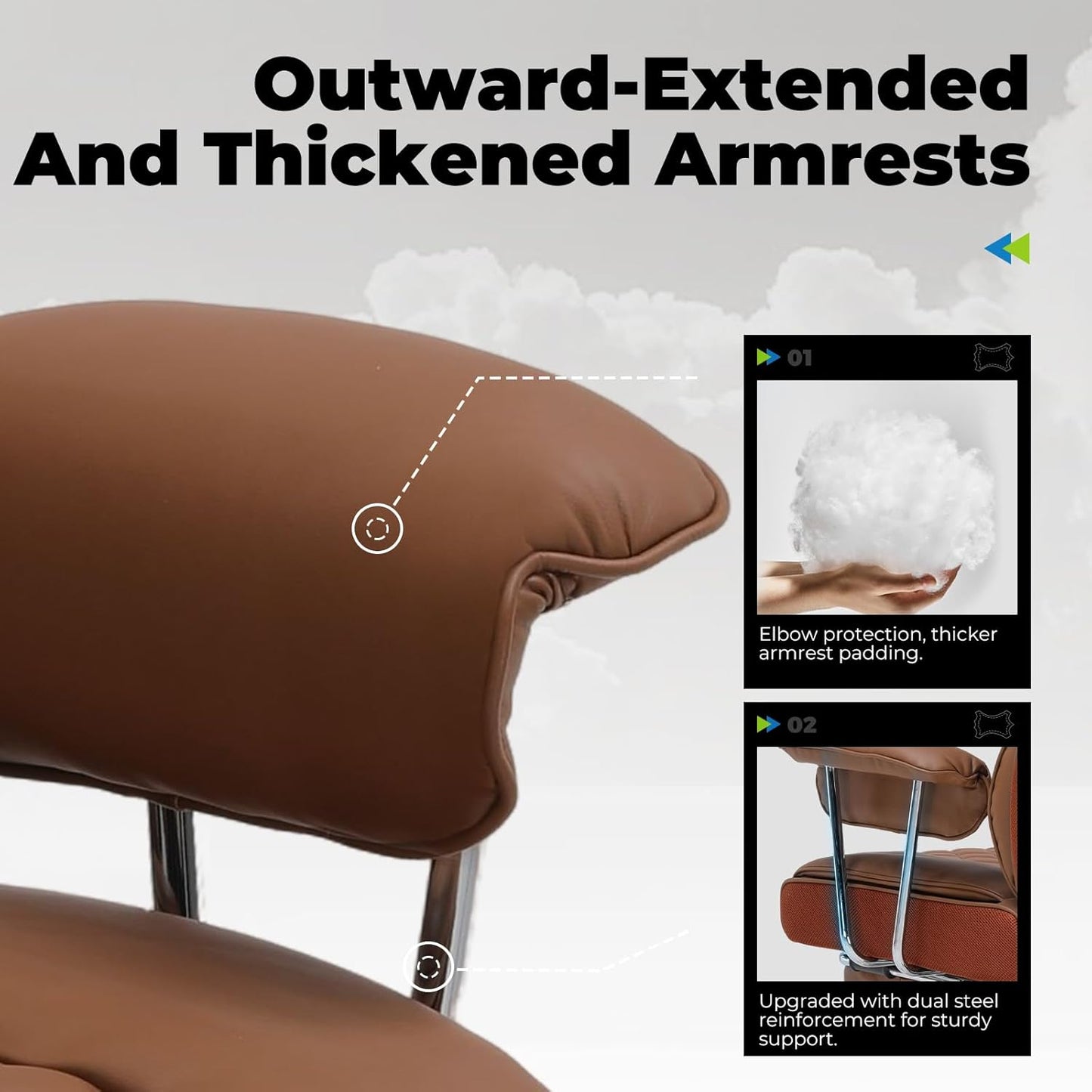 COMHOMA Big and Tall Office Chair, High Back Leather Gaming Chair with Footrest, Executive Ergonomic Office Chairs with Pocket Spring Lumbar Support and with Outward Fixed Soft Armrests